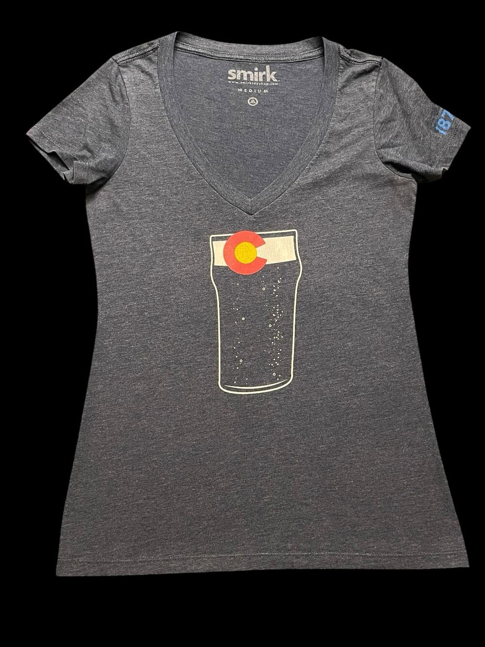 1876 Colorado Craft Beer Mile High Pint Gray Womens Size Medium V-Neck T-Shirt